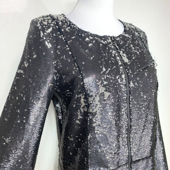 FAITH CONNEXION BLACK SILVER GLITTER ALL OVER SEQUINS COAT DRESS - M - Picture 4 of 12